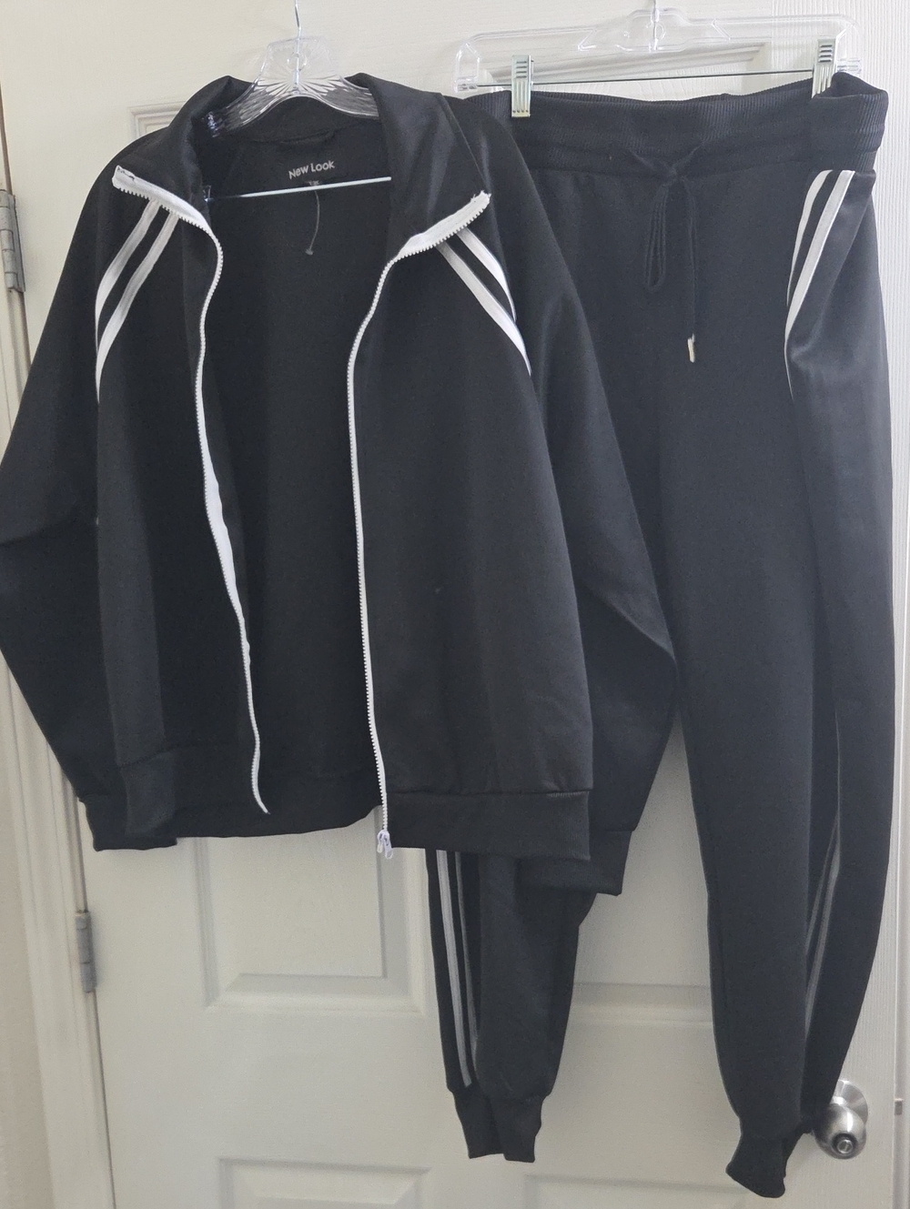 New Look Black Track Jacket Set with White Stripe Accents